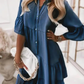 Klänning med V-ringning och Volanger – lätt denim-look🔥Köp 2 och få fri frakt