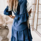 Klänning med V-ringning och Volanger – lätt denim-look🔥Köp 2 och få fri frakt