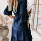 Klänning med V-ringning och Volanger – lätt denim-look🔥Köp 2 och få fri frakt