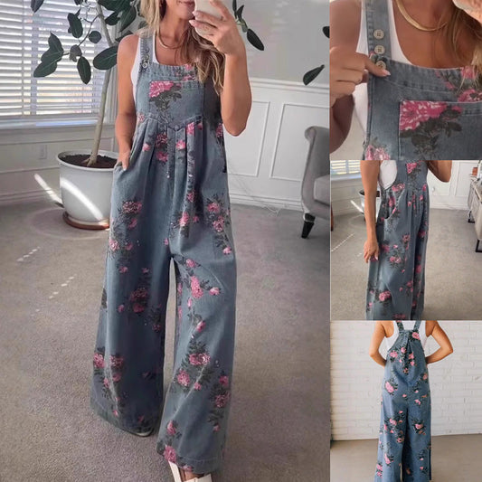 🔥Köp 2 och få fri frakt🌸Damjumpsuit med tryck i casualdenim