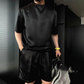 2-delat set med enfärgad topp och shorts för herr