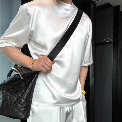 2-delat set med enfärgad topp och shorts för herr