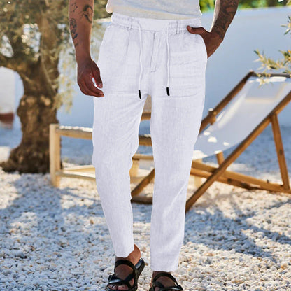 👖 Löst sittande fritidsbyxor för herr med dragsko – justerbar midja, praktiska snedfickor, avslappnad stil. ✨