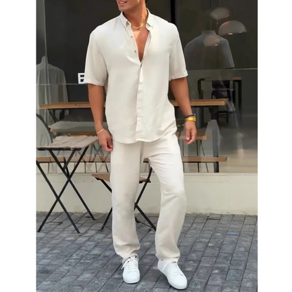 ✨Populära produkter med 50 % rabatt✨Kortärmade toppar med kavajslag för män ＆ byxor 2-delat set👔