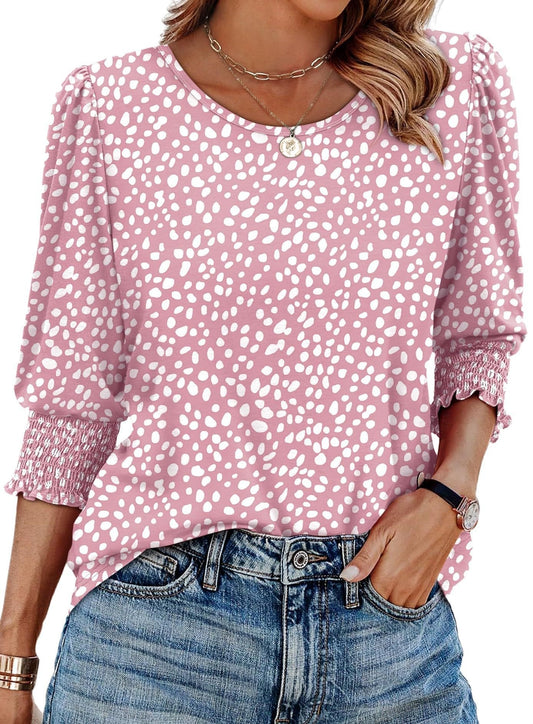 💝✨Eleganta, avslappnade blusar med 3/4-ärmar och smockade manschetter för kvinnor