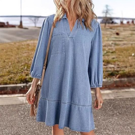 🎉Denna veckas specialförsäljning - 50% rabatt✨Casual denimklänning för kvinnor🔥Köp 2 och få fri frakt
