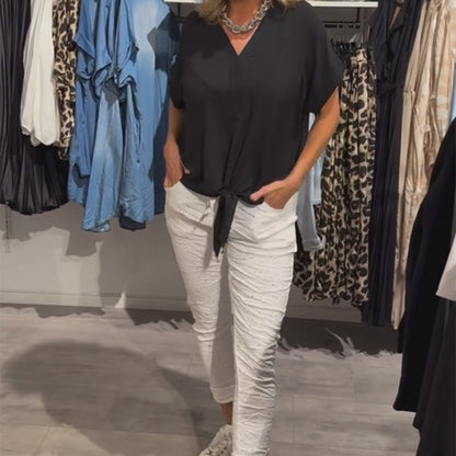 V-Neck Top Cropped Pants 2-delat set för kvinnor