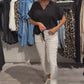 V-Neck Top Cropped Pants 2-delat set för kvinnor