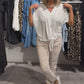 V-Neck Top Cropped Pants 2-delat set för kvinnor