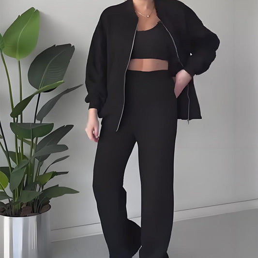 Zip-Up Track Jacket & Wide-Leg Pants Set för damer🔥Köp 2 och få fri frakt