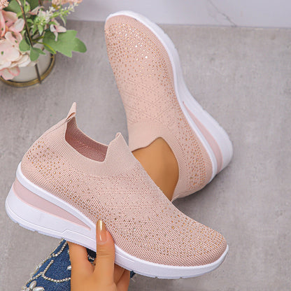 Slip-On Wedge Sneakers i mesh med strass för kvinnor🔥Köp 2 och få fri frakt