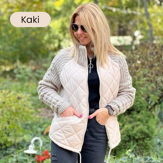 Stickad Patchwork Puffig Jacka för Kvinnor🔥Köp 2 och få fri frakt