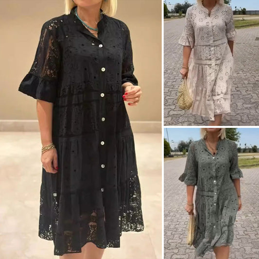 Spetsklänning med knappdesign för kvinnor
