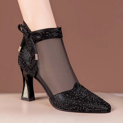 ⏳Ny produktkampanj gäller endast i 3 dagar⏳Snygga ankelboots med grov klack och strass-mesh