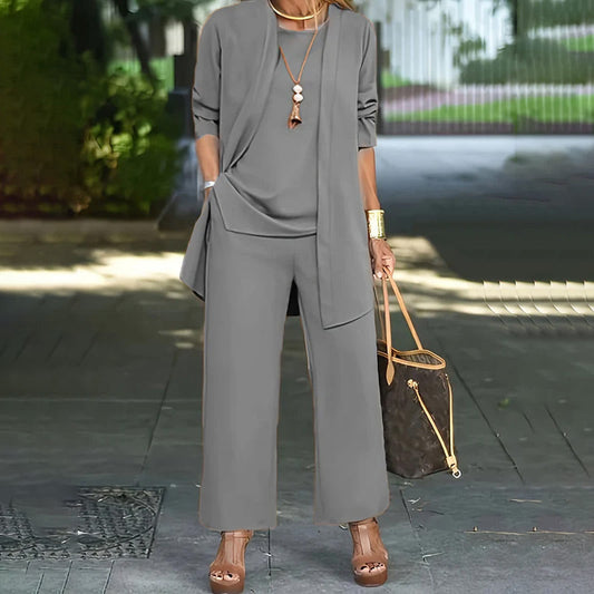 👗✨ Elegant avslappnat 3-delat set med vida ben