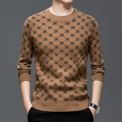 Trendig långärmad slim fit-tröja med tryck för män🎁Köp 2 och få fri frakt