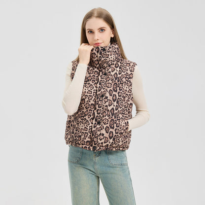 Lätt pufferväst för damer med leopardmönster🔥Köp 2 gratis frakt