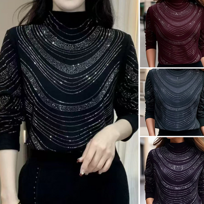 Elegant långärmad damtröja med paljetter🎁Köp 3 och få fri frakt