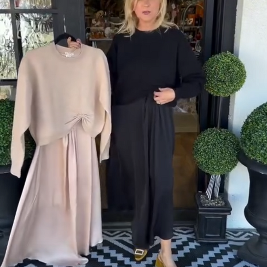 Elegant 2-delat set för kvinnor: Twist-Knot-top och maxiklänning🎁Köp 2 och få fri frakt