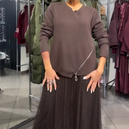 Elegant stickad klänning med tyll i damstorlek🎁Köp 2 och få fri frakt