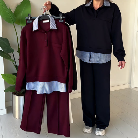 2-delat set med långärmad topp och byxor för kvinnor