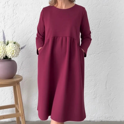 🎁Köp 2 och få fri frakt👗Damklänning med lös passform, rund hals och fickor – enkel komfort och vardaglig elegans✨