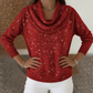 Sparkle Cowl Neck långärmad topp🎁Köp 2 och få fri frakt