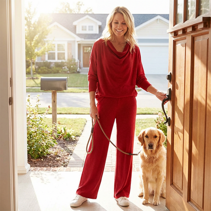 Bästsäljare 👚 Cowlneck-topp & byxor i set – avslappnad passform & elegans för vardag och hem