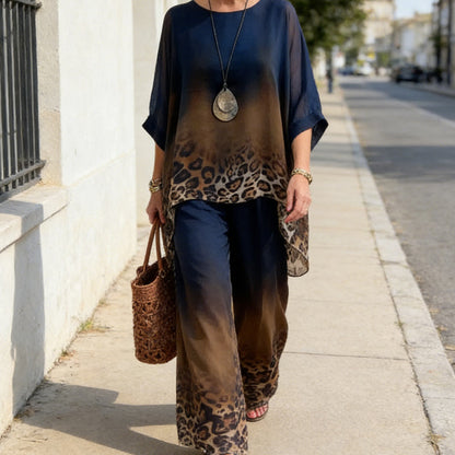 2-delat set för kvinnor med leopardmönster i gradient