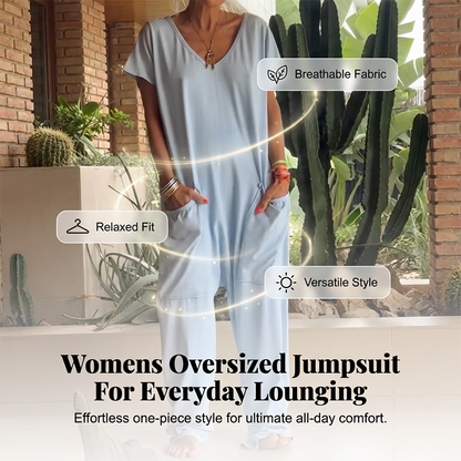 🌸 Avslappnad jumpsuit med V-ringning och djupa fickor
