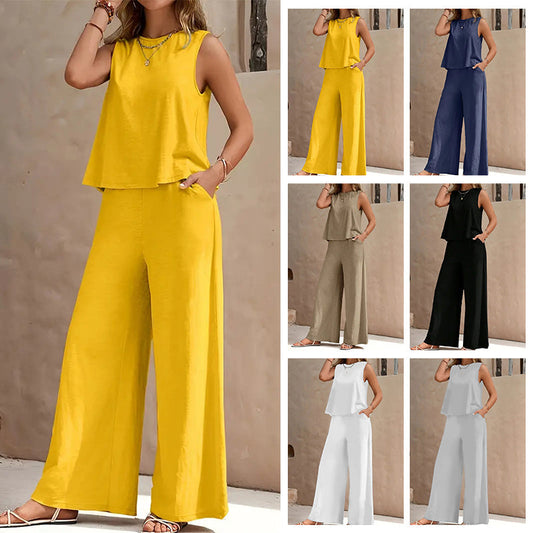 👗👖 Chic ärmlös topp och vida byxor set