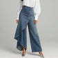 👖 50% RABATT NU! 🌀 Asymmetrisk Wrap Denim Kjolbyxor – Högmidjad, Vida Ben & Dekorativ Knapprad ✨