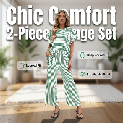 👚 Tvådelat loungeset för damer med randigt mönster – djupa sidfickor, bekväm stretchmidja. ✨