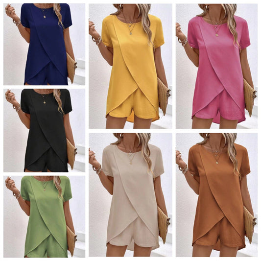 👚🩳 Avslappnat tvådelat set med asymmetrisk topp