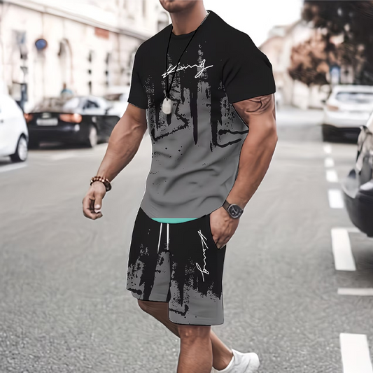 Mäns grafiska tryck T-shirt och shorts uppsättning