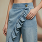 👖✨ Högmidjade vida denimbyxor med volang