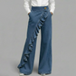 👖✨ Högmidjade vida denimbyxor med volang