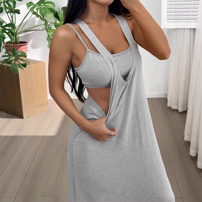 👗✨ Tvådelad maxiklänning med sidoutskärningar och breda band