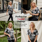 T-shirt med snörning och V-ringning i tie-dye-mönster för damer