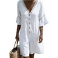 Sommerjumpsuit for damer med V-hals og klokkeformede ermer