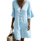 Sommerjumpsuit for damer med V-hals og klokkeformede ermer