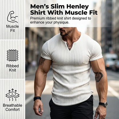 Slim fit-henleyskjorta i enfärgat tyg för herr