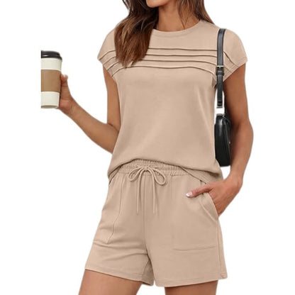 👚🩳 Avslappnat sommarcrop-set med knappar och dragsko