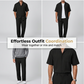 👔✨ Herr Kortärmad Set – Skjorta & Byxor, Camp Krage & Ledig Passform – Andningsbar Polyester & Enfärgad 🌴