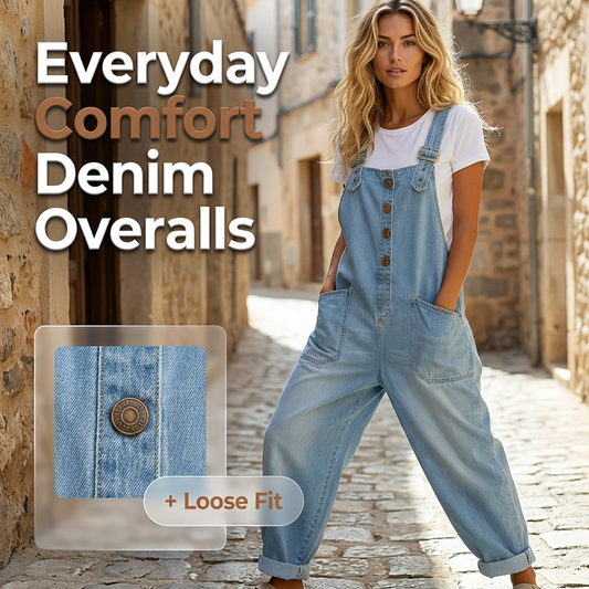 Trender just nu👖 Löst sittande jeansoverall med justerbara axelremmar – avslappnad passform och djupa fickor för vardaglig komfort