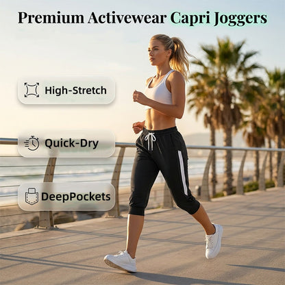 ⏰🌸Capri-joggingbyxor för dam med dragsko och fickor