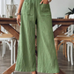 👖🌿 Dam Casual Enfärgad Löstsittande Byxor – Hög Midja Wide Leg & Skrynklig Textur – Bekväma Lounge Byxor ✨