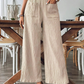 👖🌿 Dam Casual Enfärgad Löstsittande Byxor – Hög Midja Wide Leg & Skrynklig Textur – Bekväma Lounge Byxor ✨