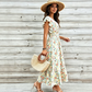 👗 50% RABATT NU!🌸 Blommig V-ringad Klänning med Smockad Midja – Flatterärm & A-linje – Elegant Sommar- & Semesterklänning 🥂