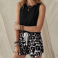 👕50 % RABATT! ✨ Set med linne och leopardmönstrade shorts för dam – avslappnat, djärvt, snyggt 🐆